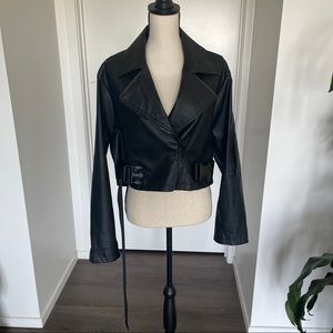 NEW COLLUSION Cropped leather biker jacket size 8
